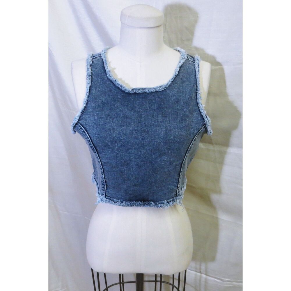 LF Carmar Denim Cutout Back Crop Top Size 10 ~NWT~ Retail Priced $148